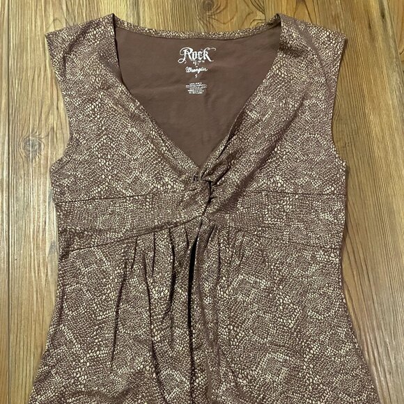 Rock 47 by Wrangler Women's Small Sleeveless Blouse Stretchy Brown Snakeskin - Picture 1 of 4